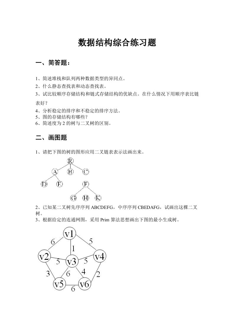 数据结构综合练习题