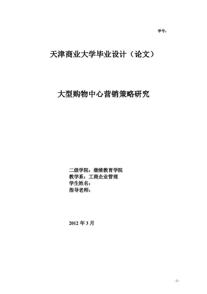 大型购物中心营销策略研究