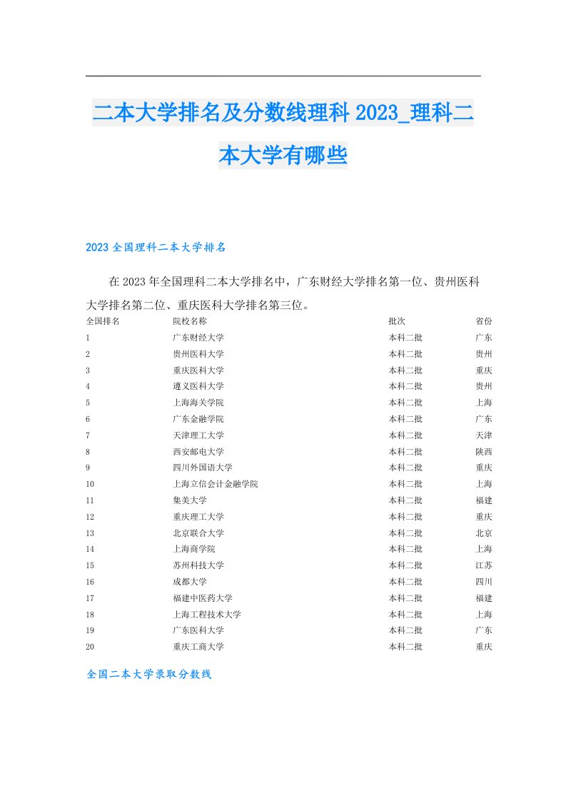 二本大学排名及分数线理科_理科二本大学有哪些