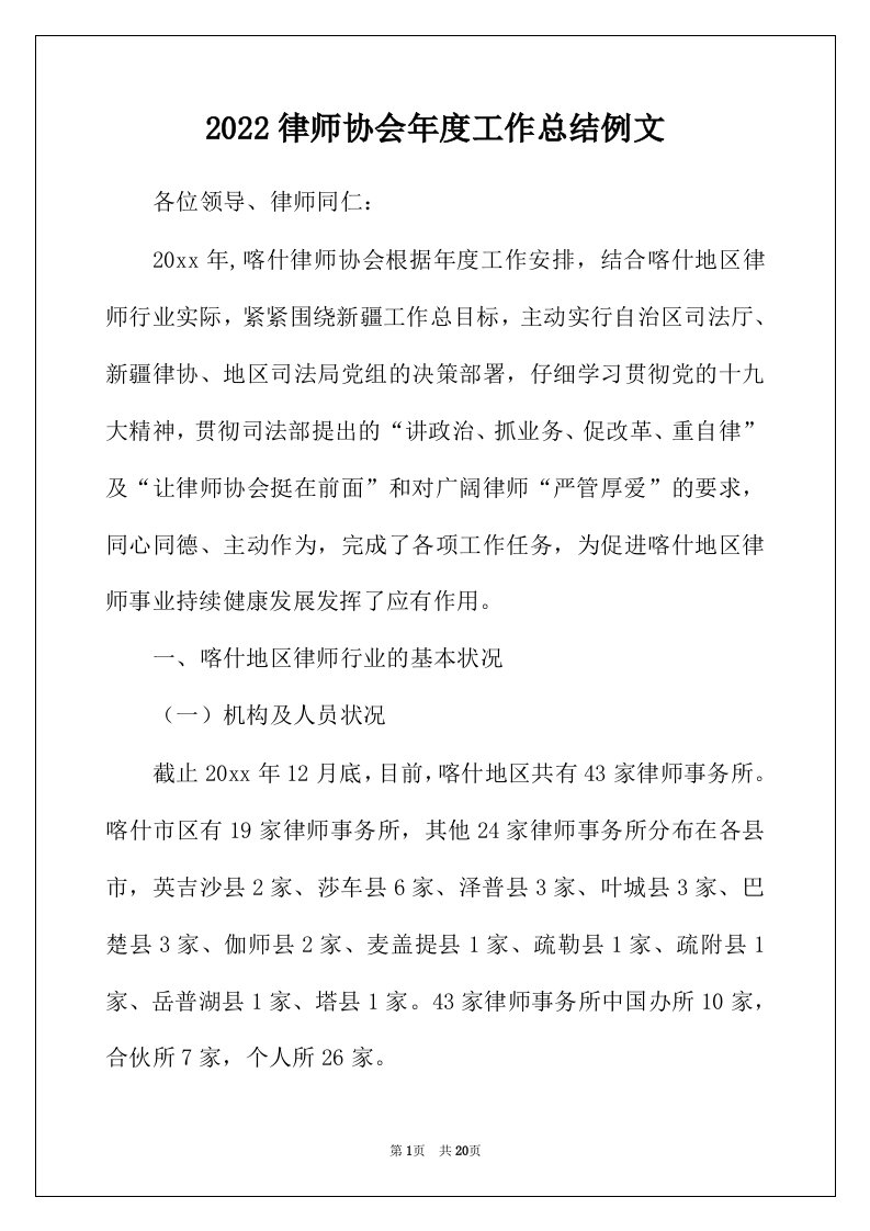 2022年律师协会年度工作总结例文