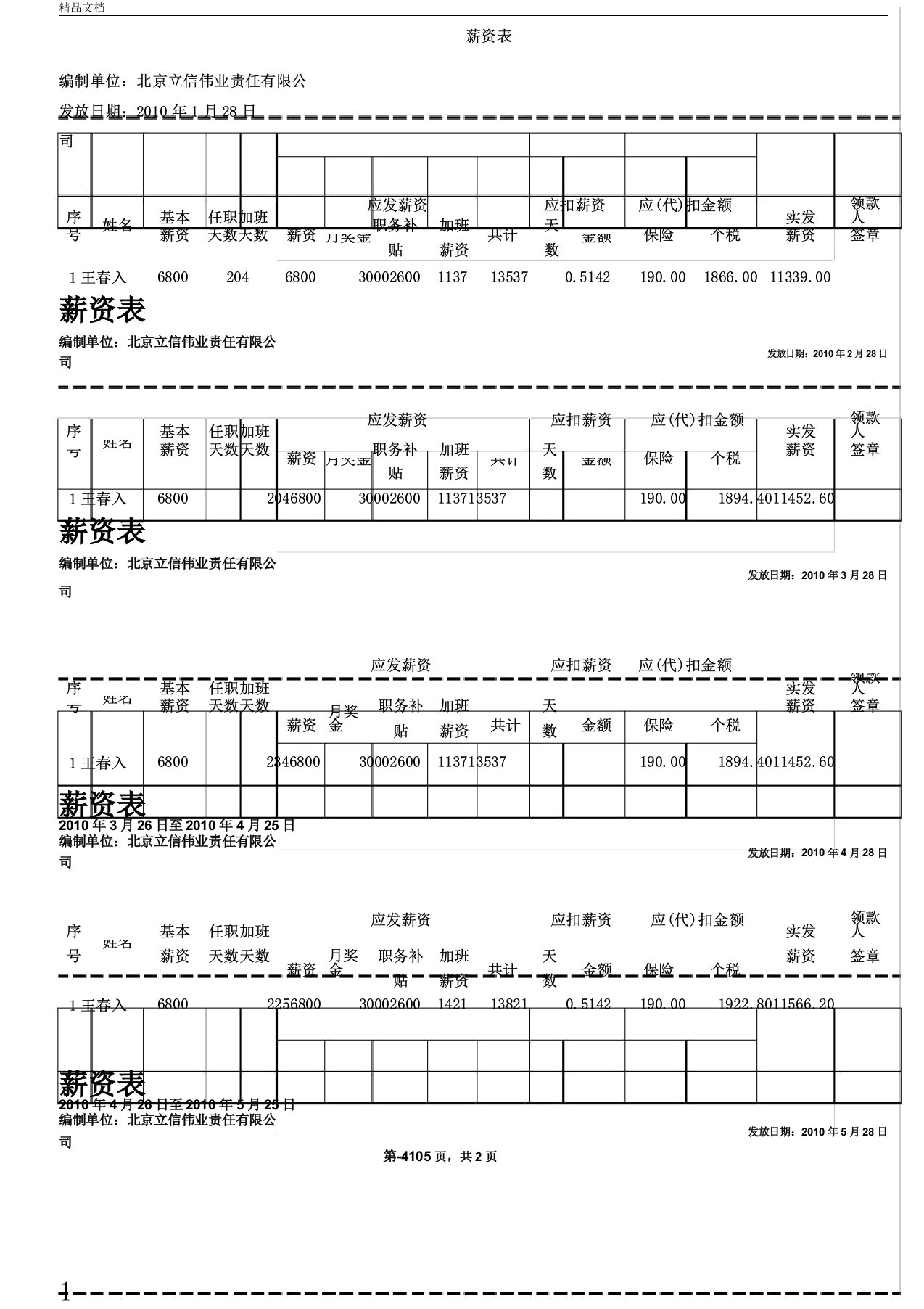 正规工资条模版