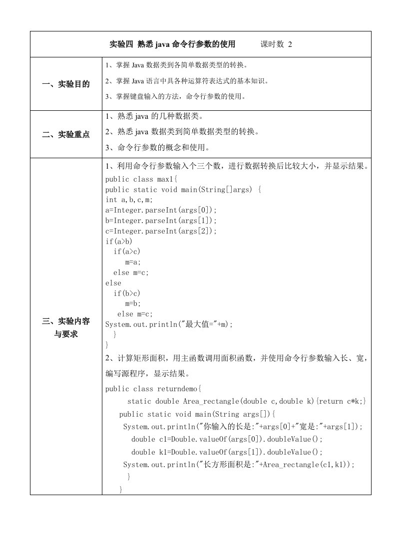 实验四熟悉java命令行参数的使用