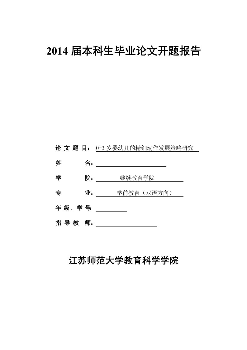 开题报告-0-3岁婴幼儿的精细动作发展策略研究