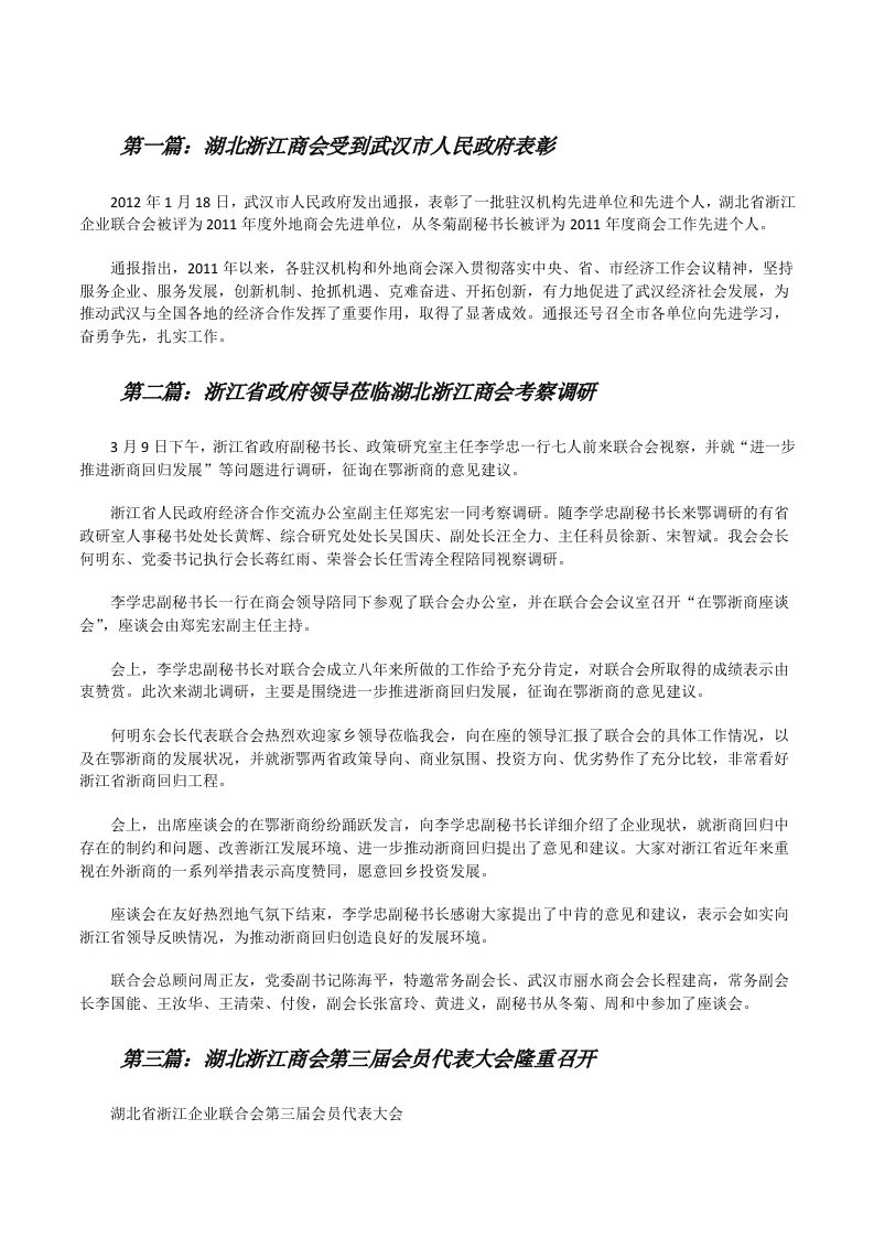 湖北浙江商会受到武汉市人民政府表彰[修改版]