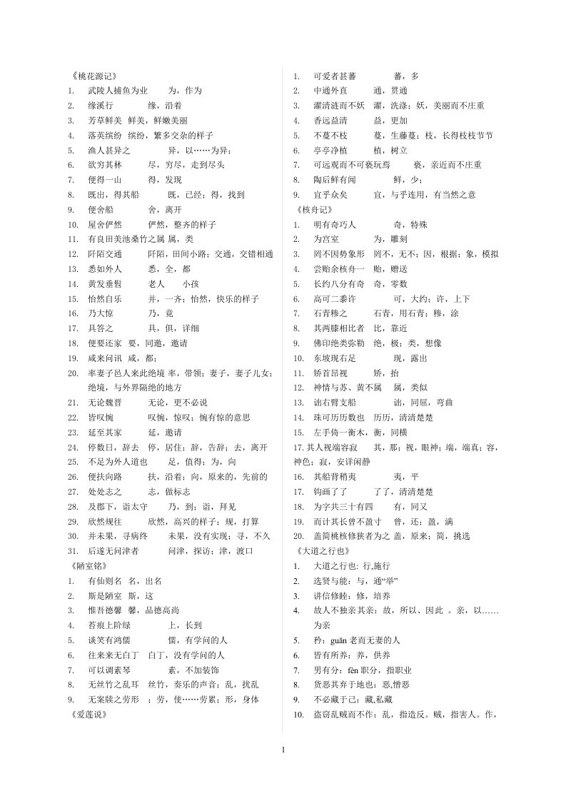 八年级上册文言文重点实词虚词