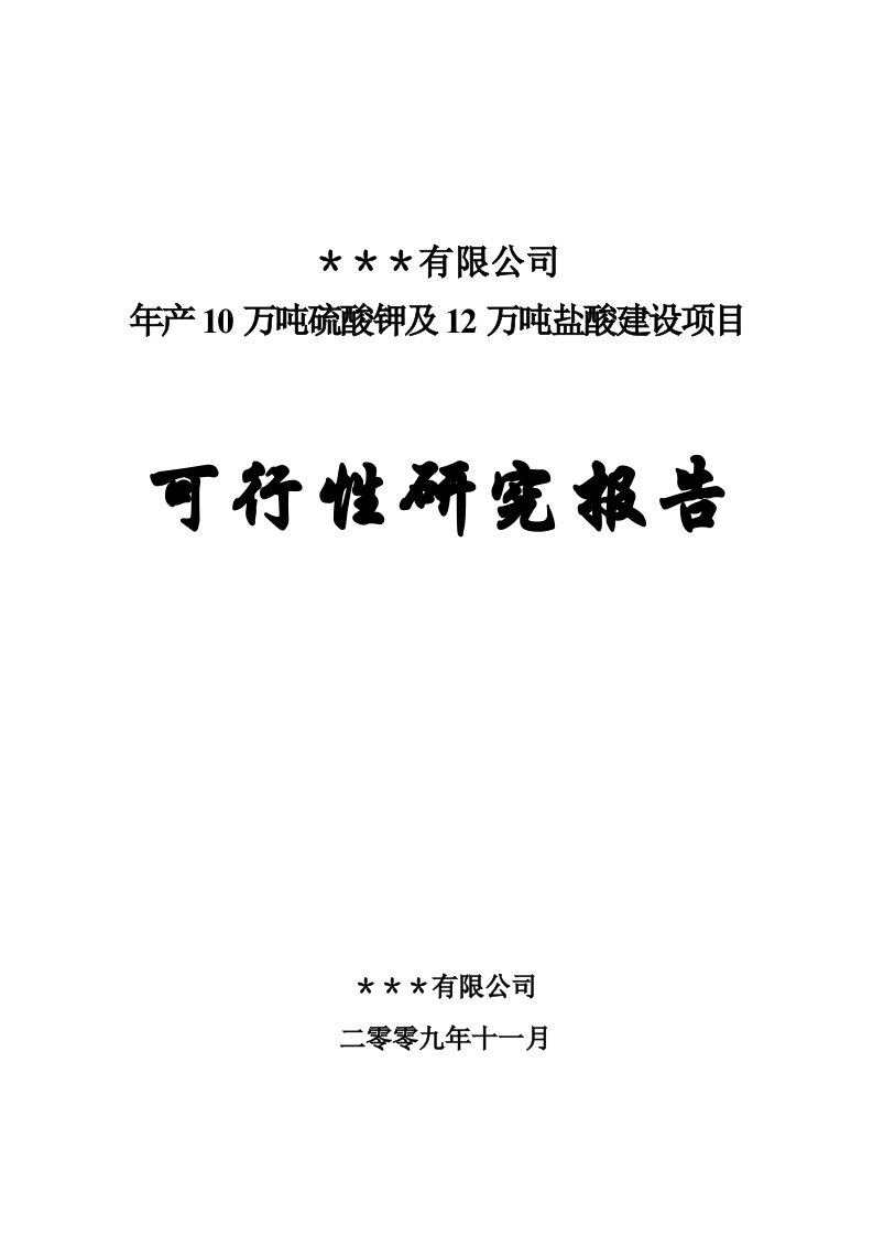 某有限公司年产10万吨硫酸钾及12万吨盐酸建设项目可行性研究报告