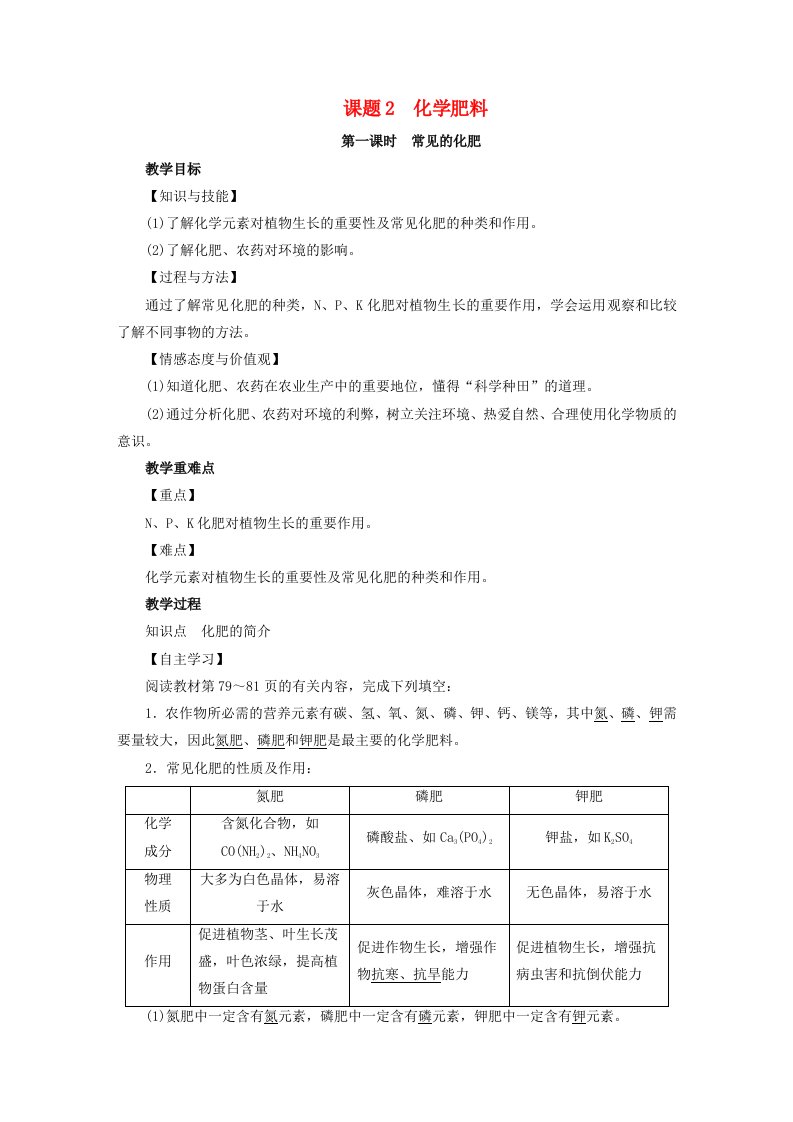 2019届九年级化学下册