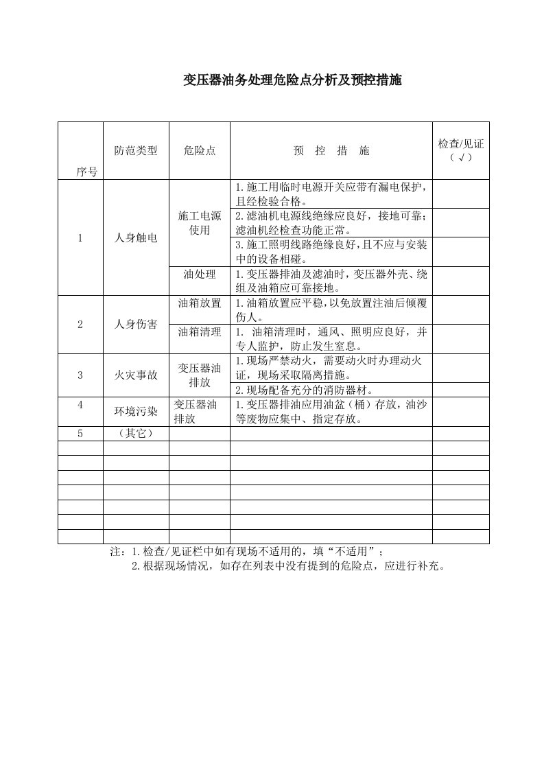 变压器油务处理危险点分析和预控措施