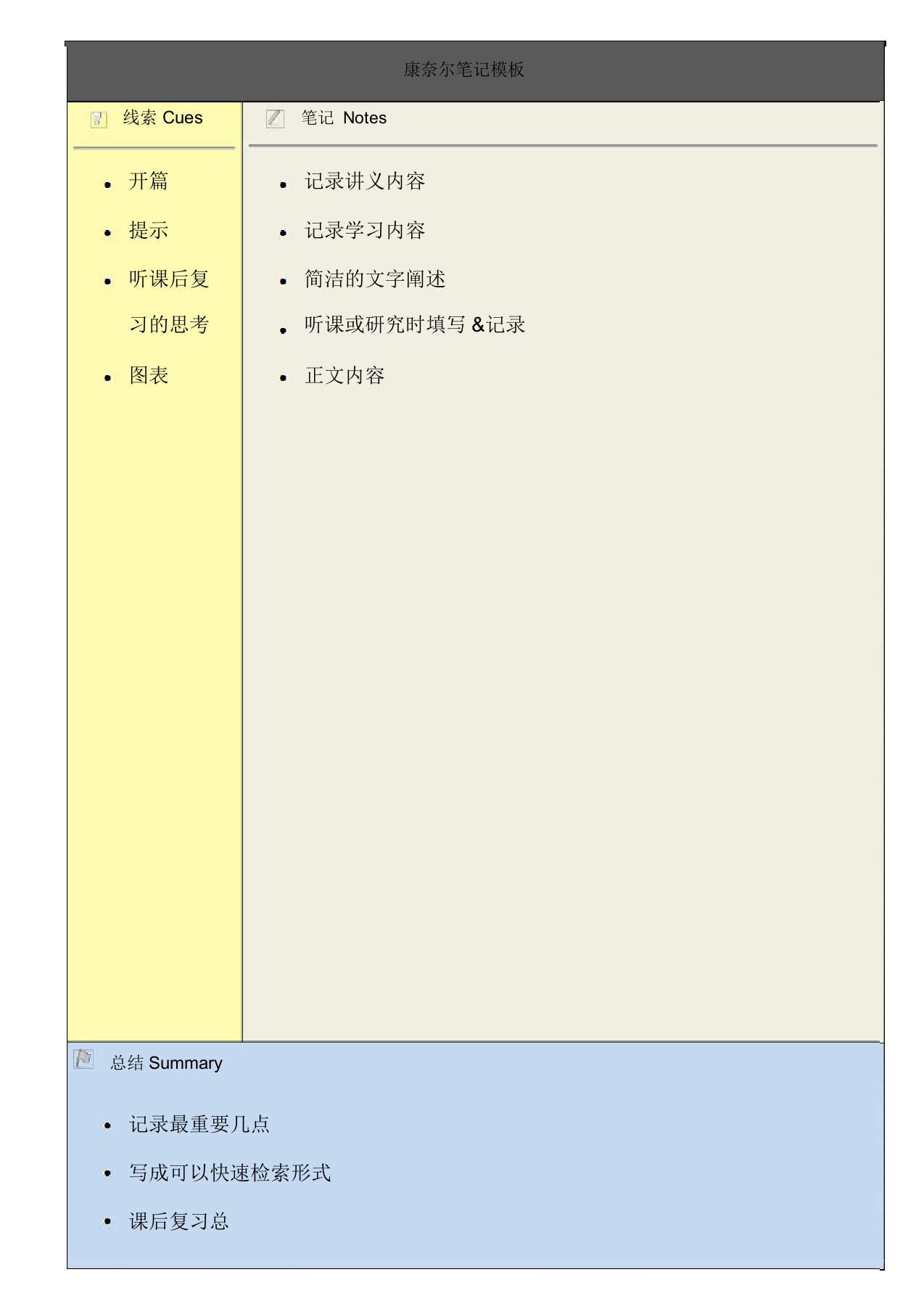 康奈尔笔记打印实用模板