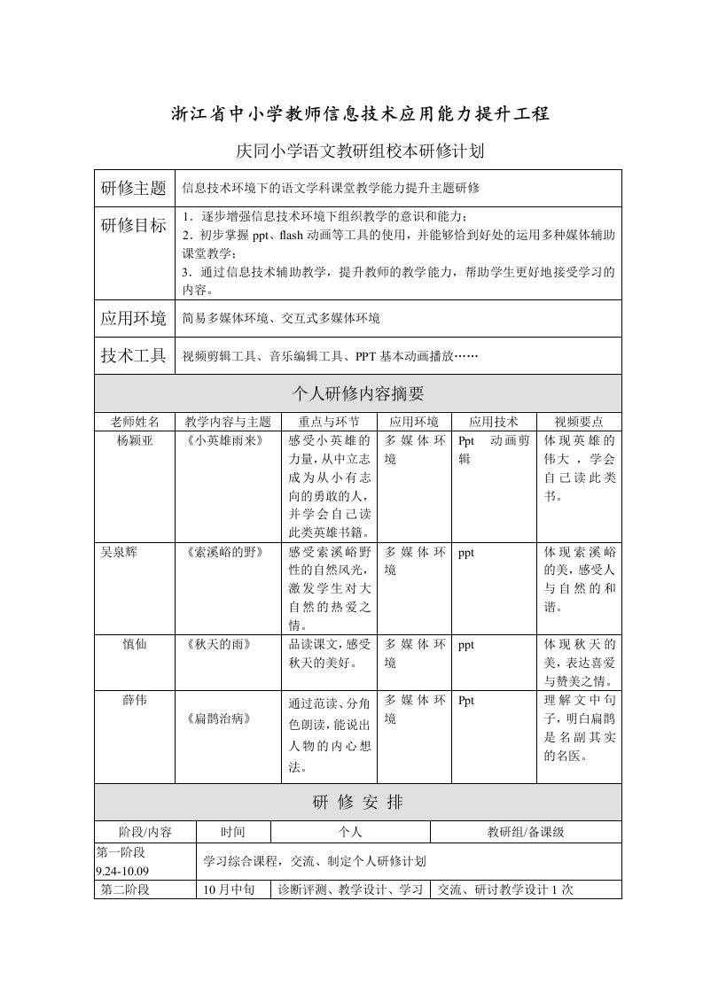 庆同小学语文教研组研修计划