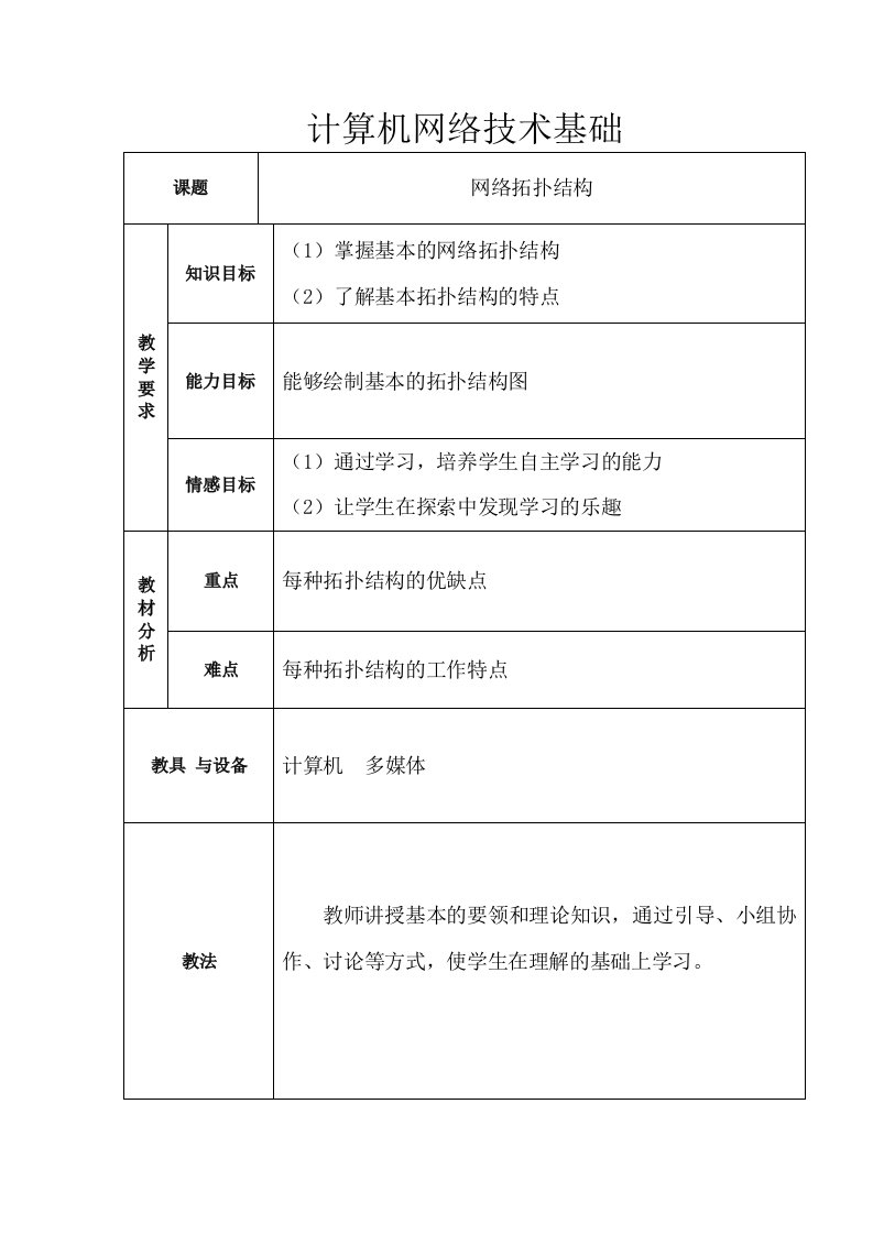 计算机网络拓扑结构教案