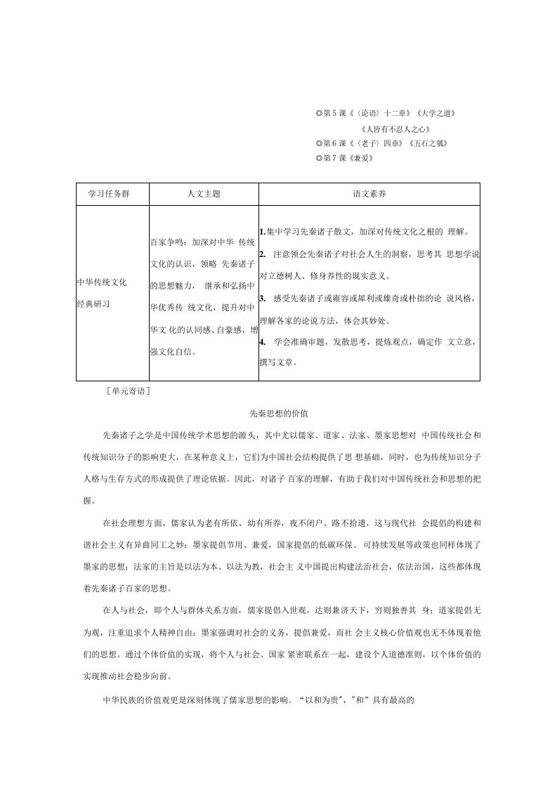 学习任务群人文主题语文素养中华传统文化经典研习百家争鸣：加深对中华