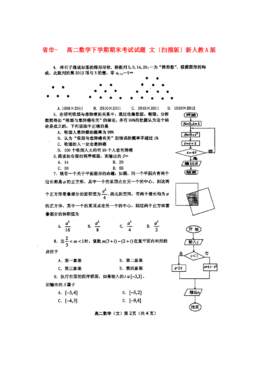 （整理版）市高二数学下学期期末考试试题文（扫描