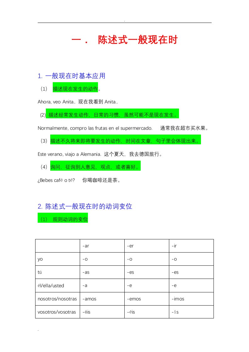 西班牙语时态总结(a1-a2)