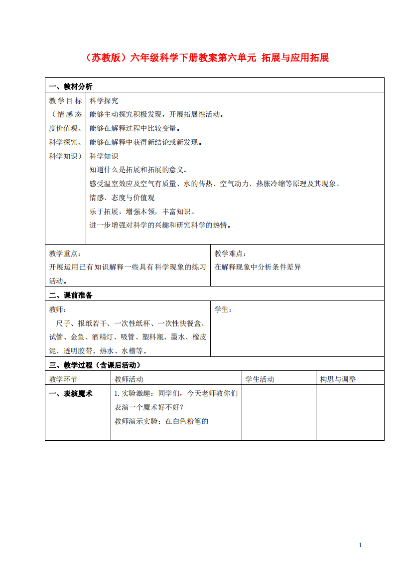 六年级科学下册