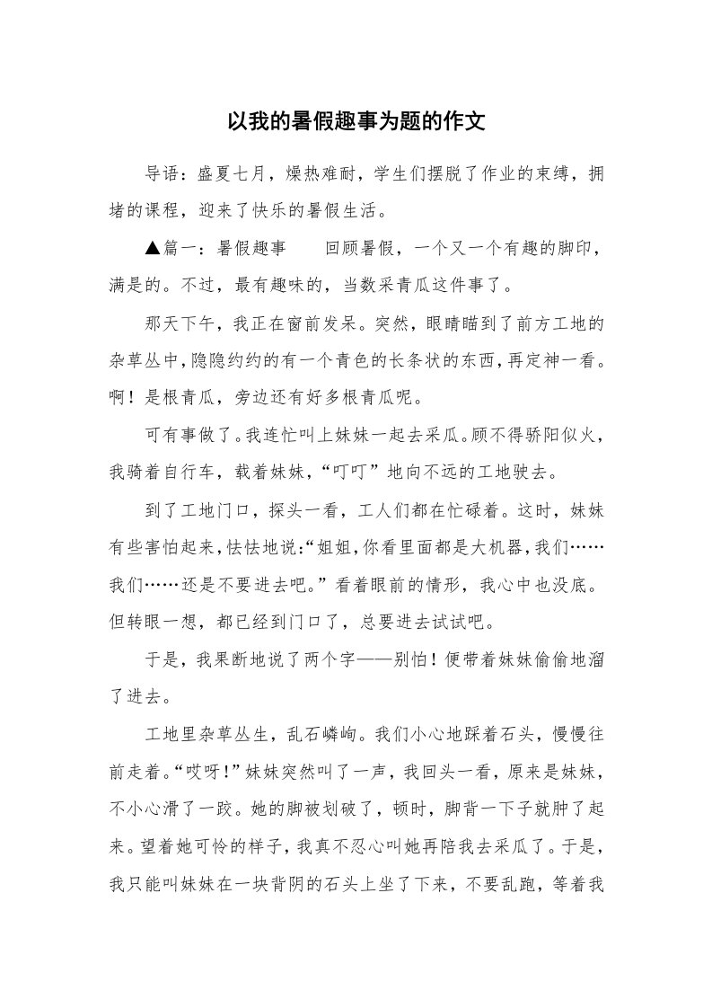 以我的暑假趣事为题的作文