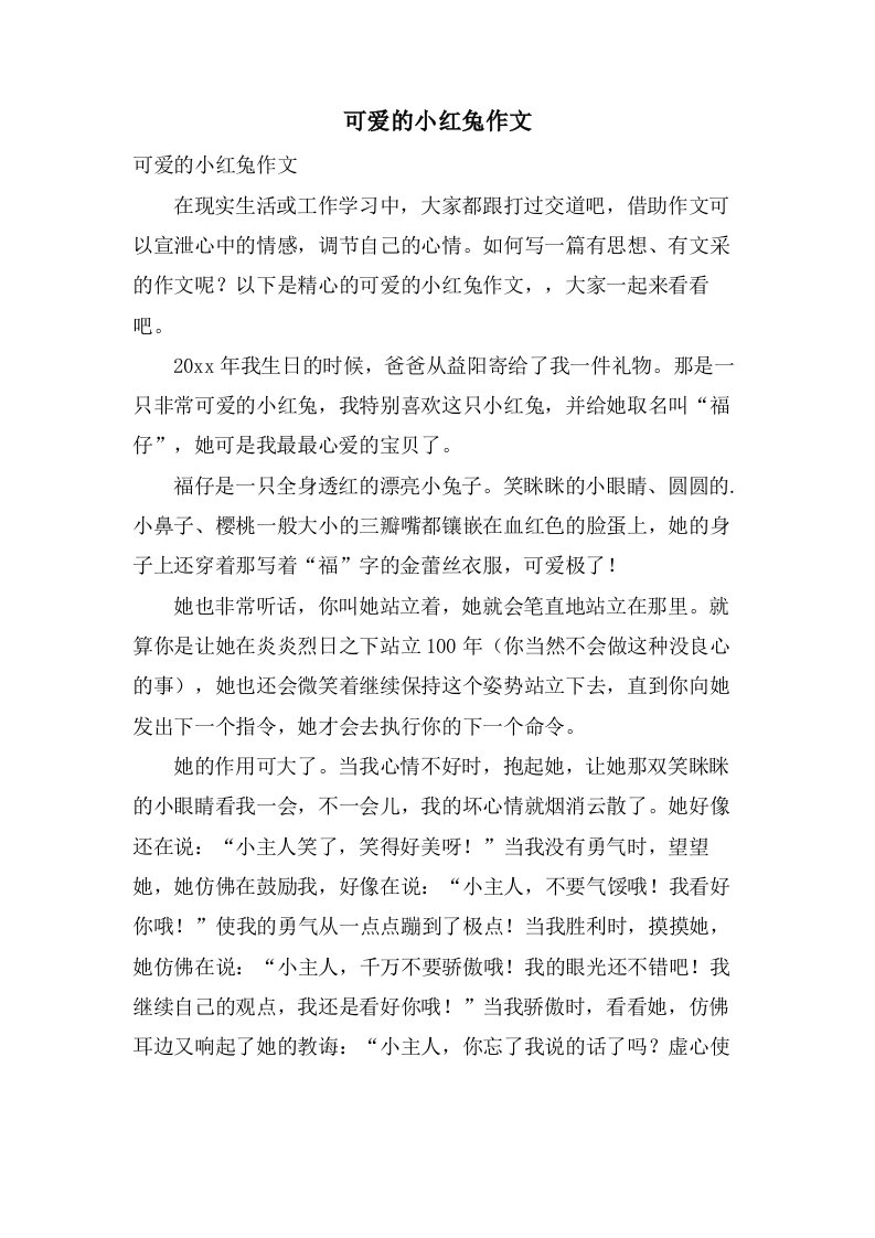 可爱的小红兔作文