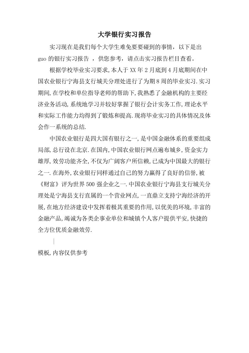 大学银行实习报告