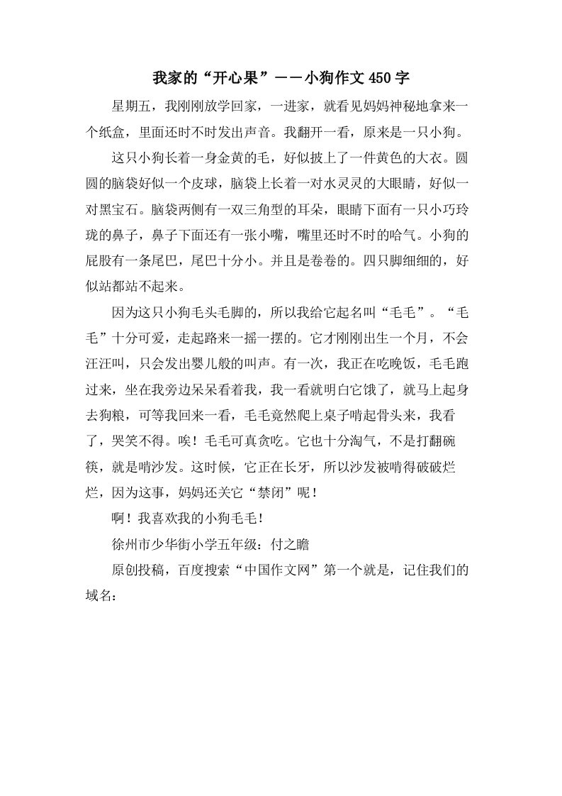 我家的“开心果”－－小狗作文450字