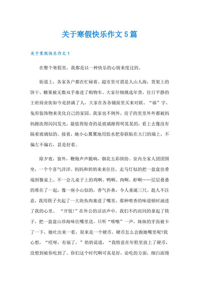 关于寒假快乐作文5篇