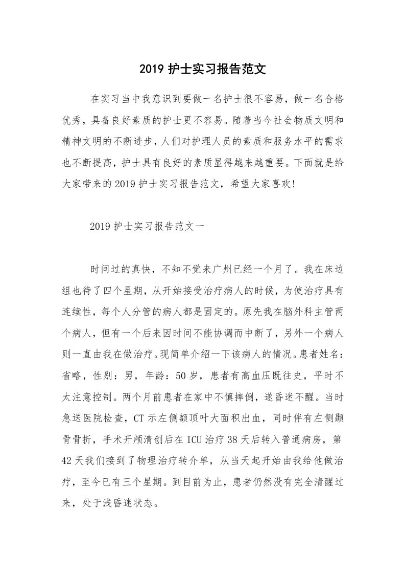 2019护士实习报告范文