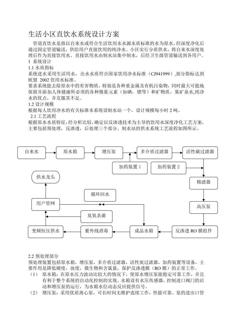 生活小区直饮水系统设计方案