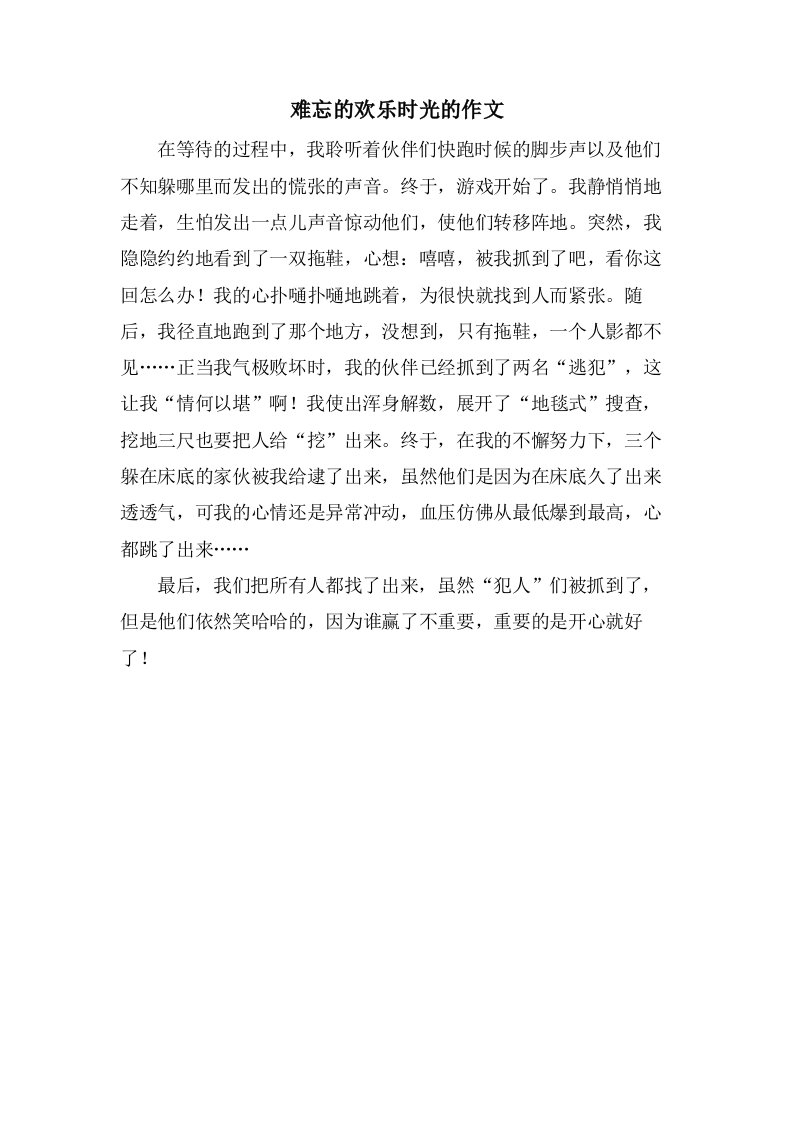 难忘的欢乐时光的作文