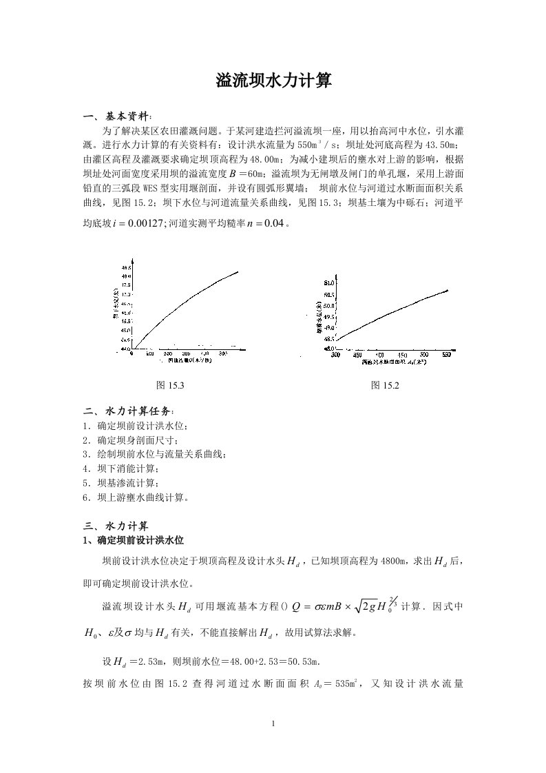 溢流坝水力计算实例