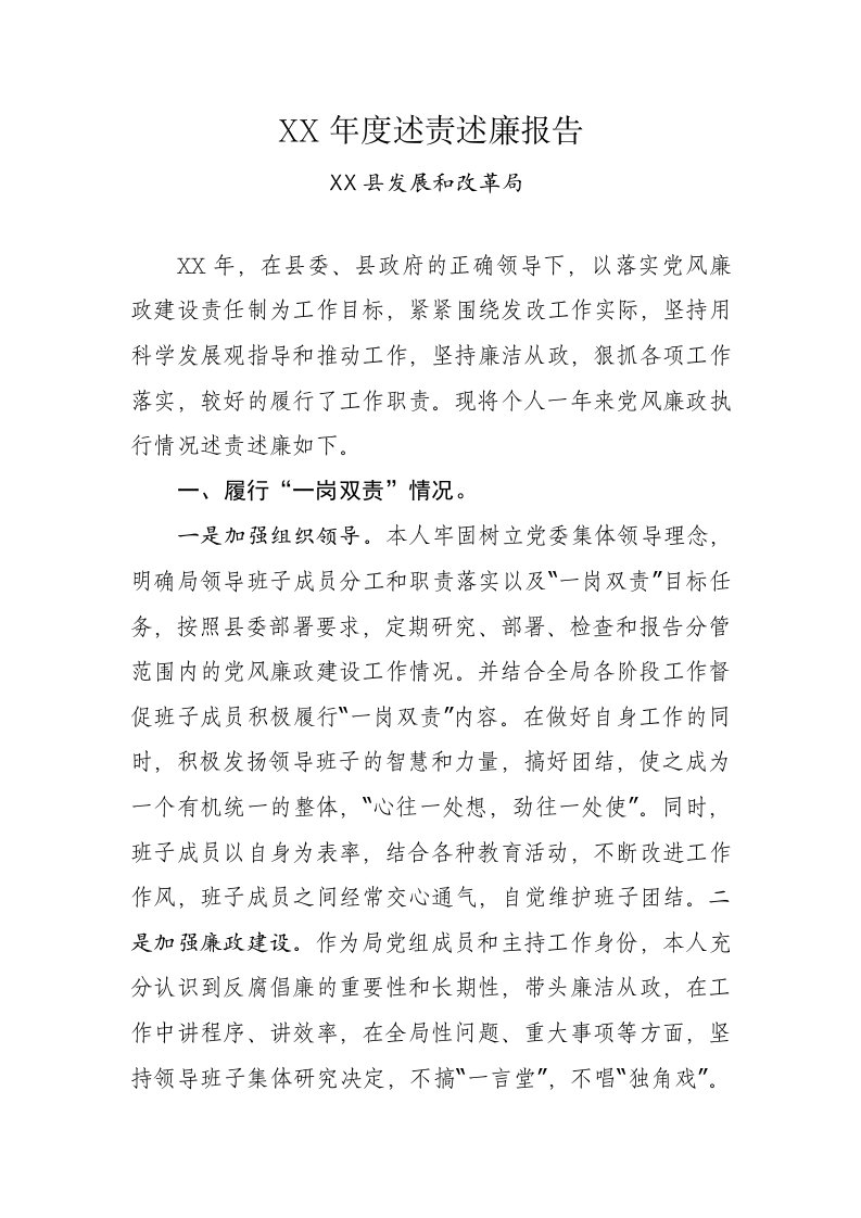 发改局领导干部述责述廉报告