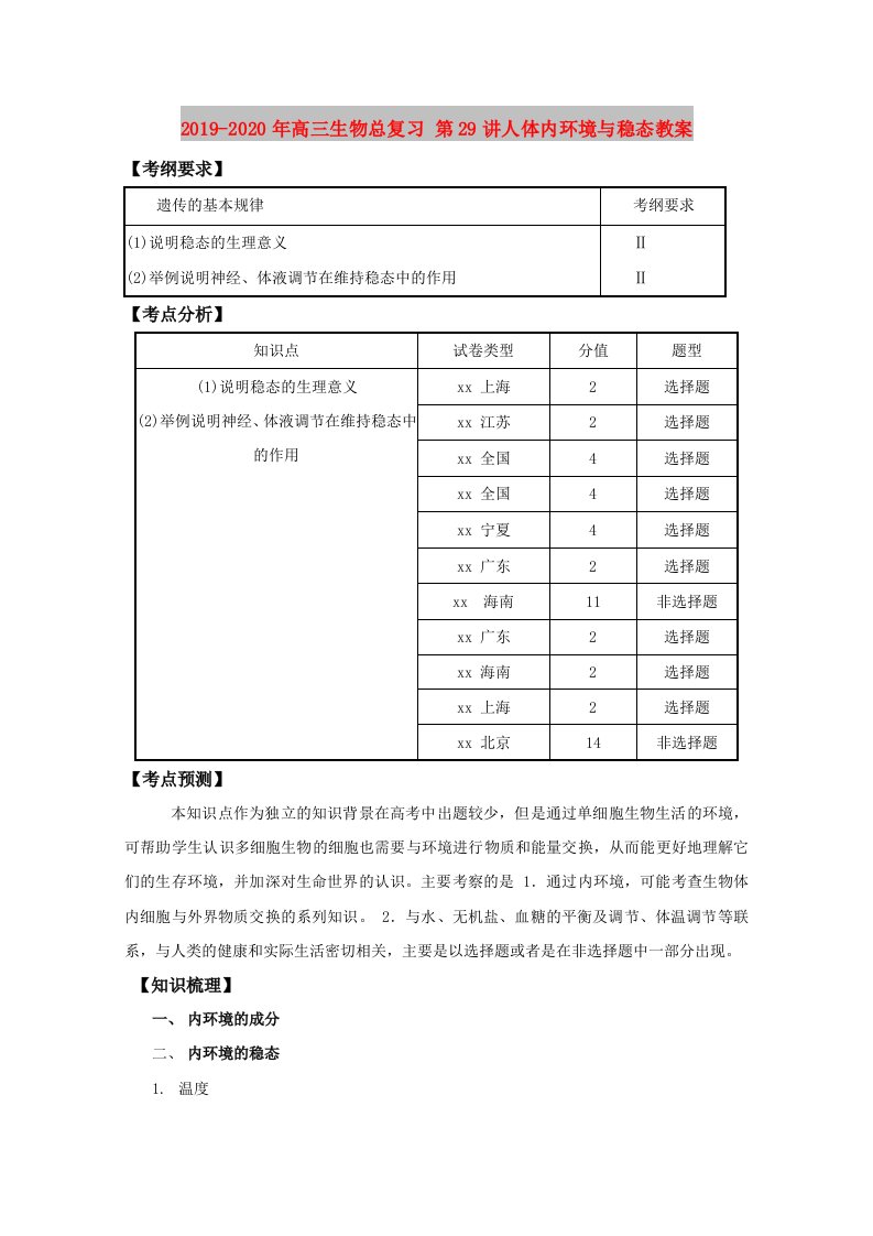 2019-2020年高三生物总复习