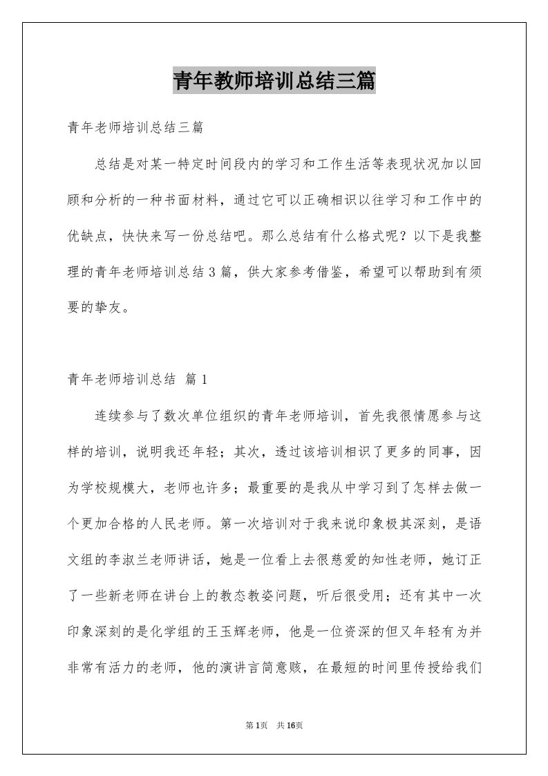 青年教师培训总结三篇例文