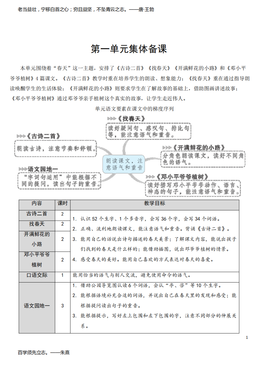 统编版二年级语文下册：(第一单元)古诗二首【教案】