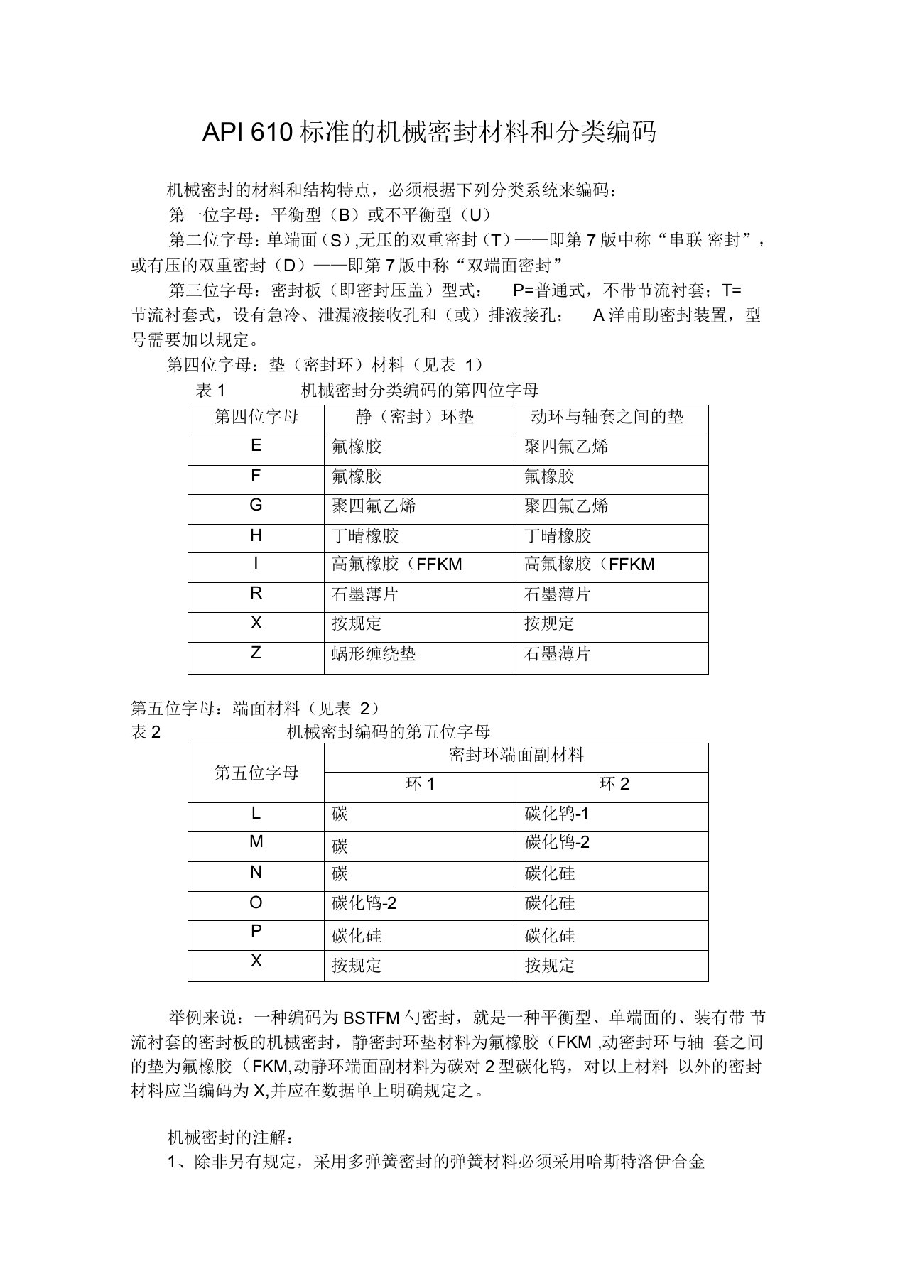 API机械密封分类编码