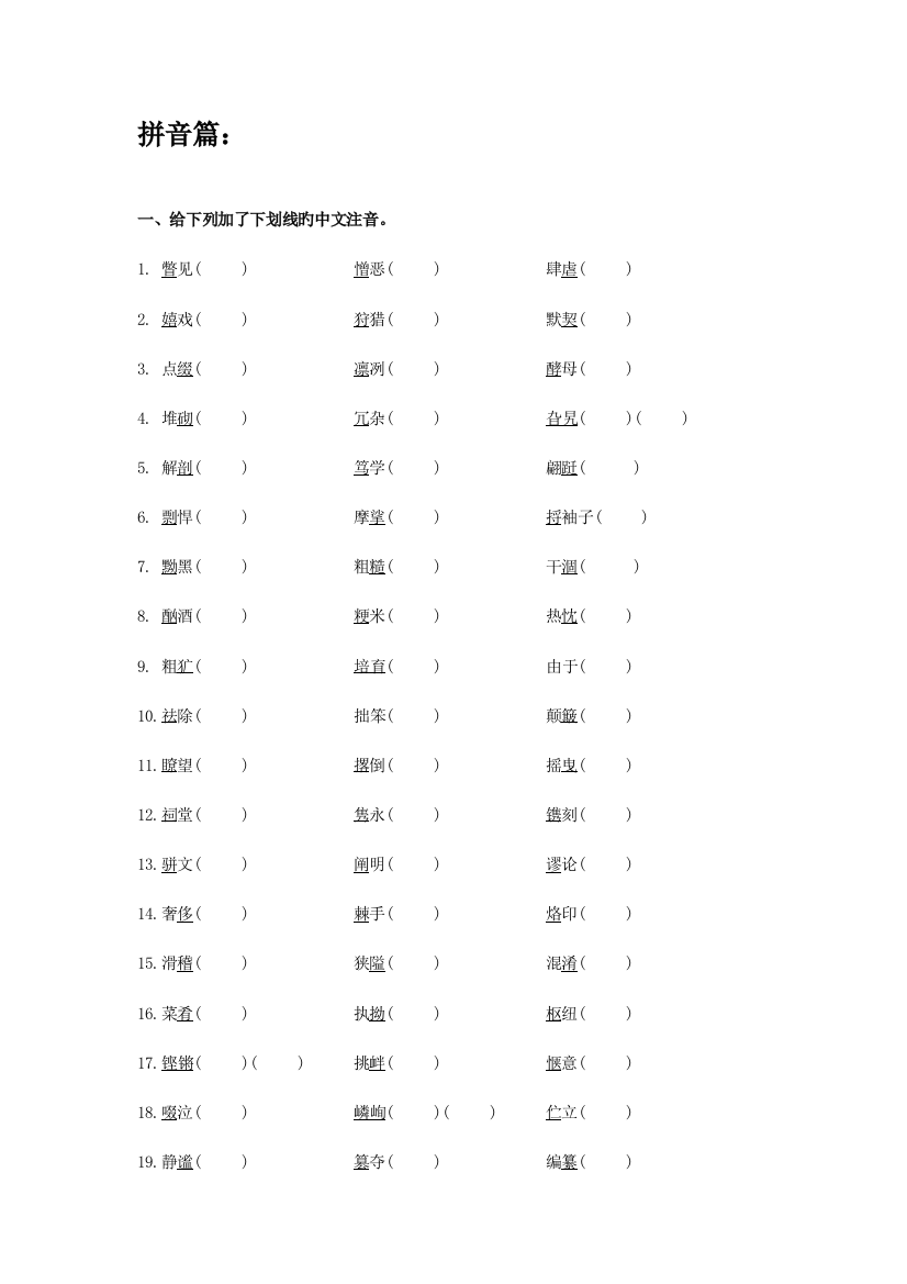 2023年小升初拼音汉字习题