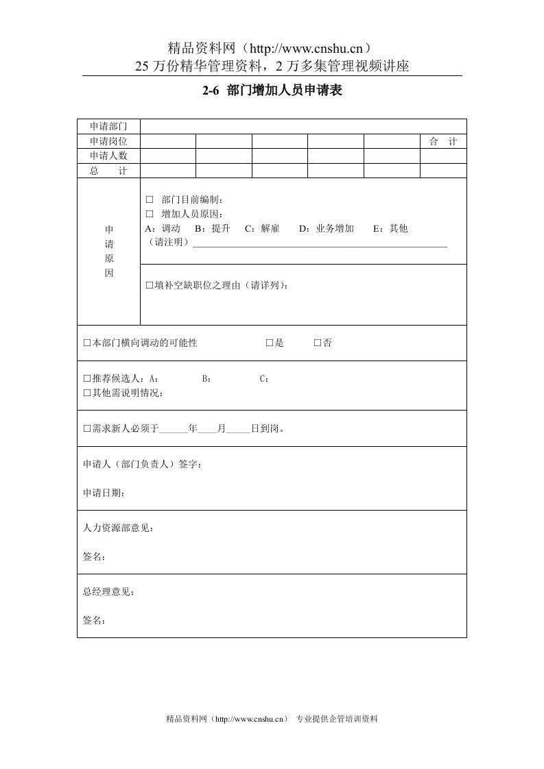 2-6部门增加人员申请表