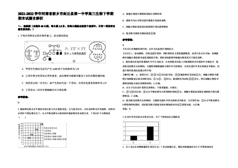 2021-2022学年河南省新乡市封丘县第一中学高三生物下学期期末试题含解析