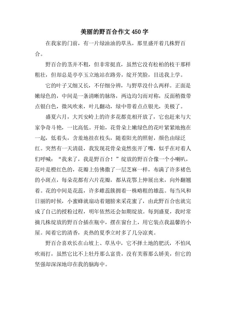 美丽的野百合作文450字