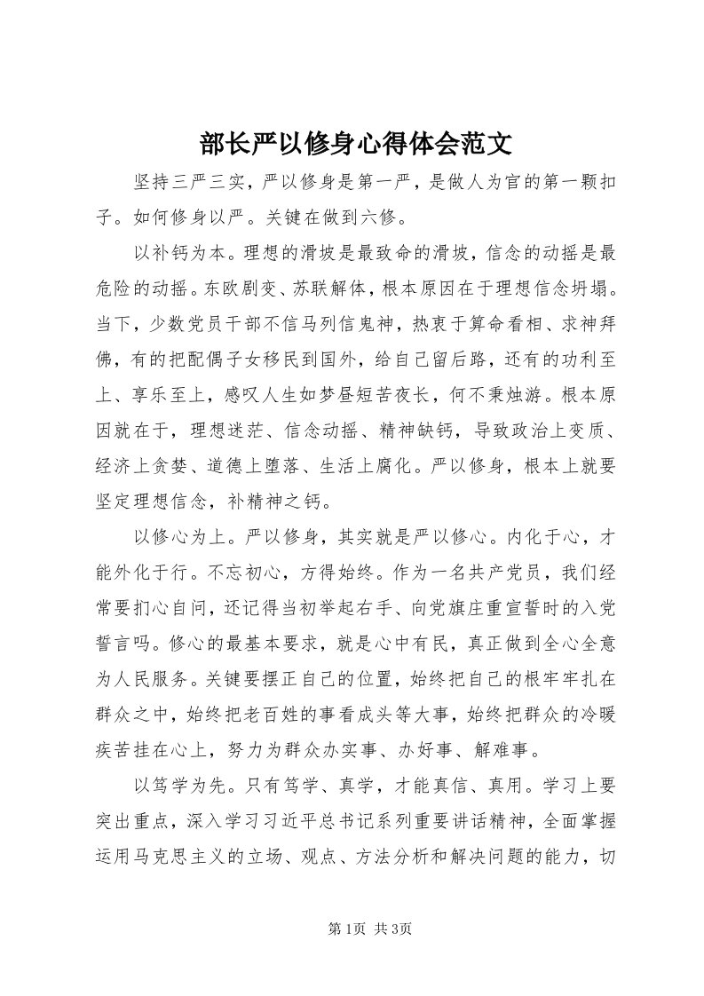 部长严以修身心得体会范文