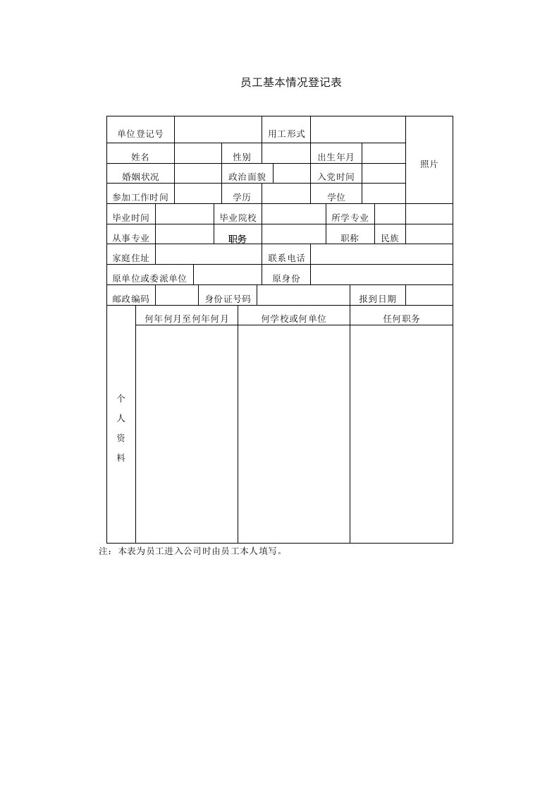 工程资料-员工基本情况登记表