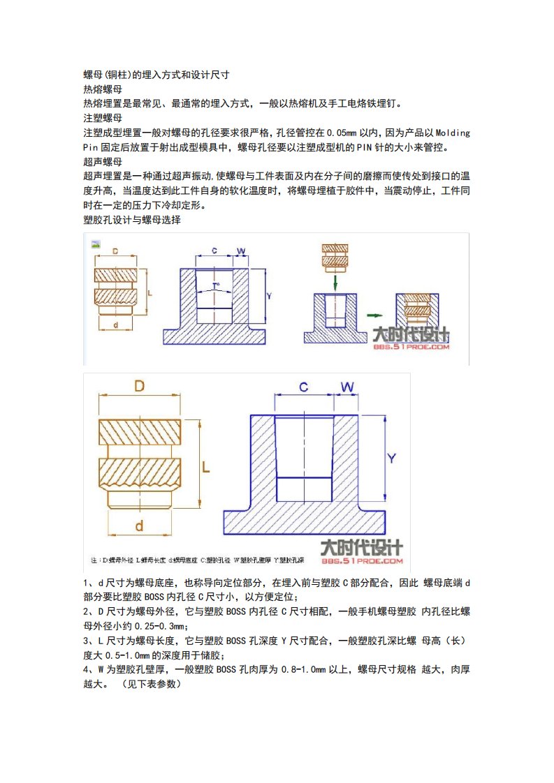 螺母的埋入方式和设计尺寸