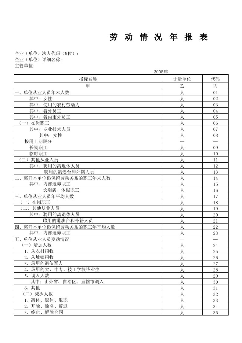 劳动工资统计年报表