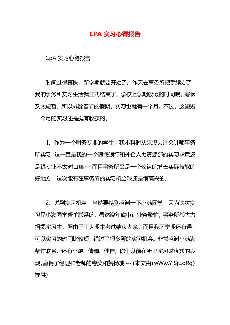 CPA实习心得报告