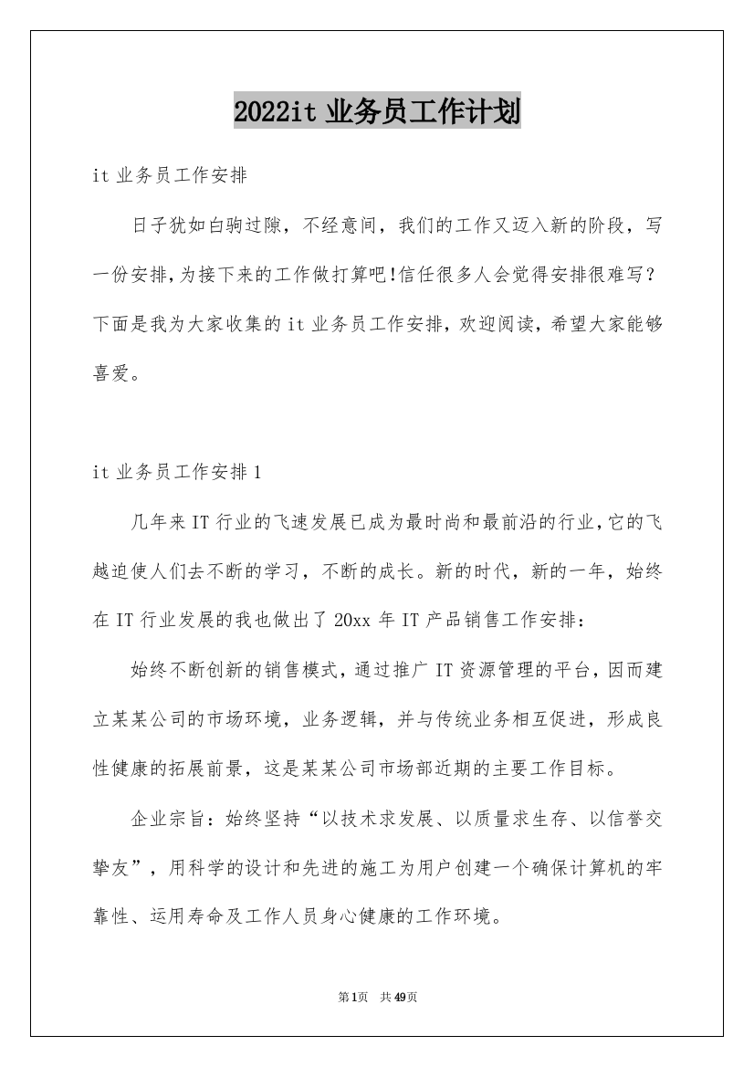 2022it业务员工作计划