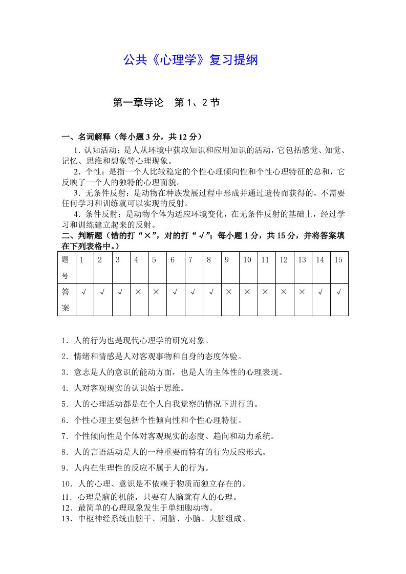 公共《心理学》复习提纲