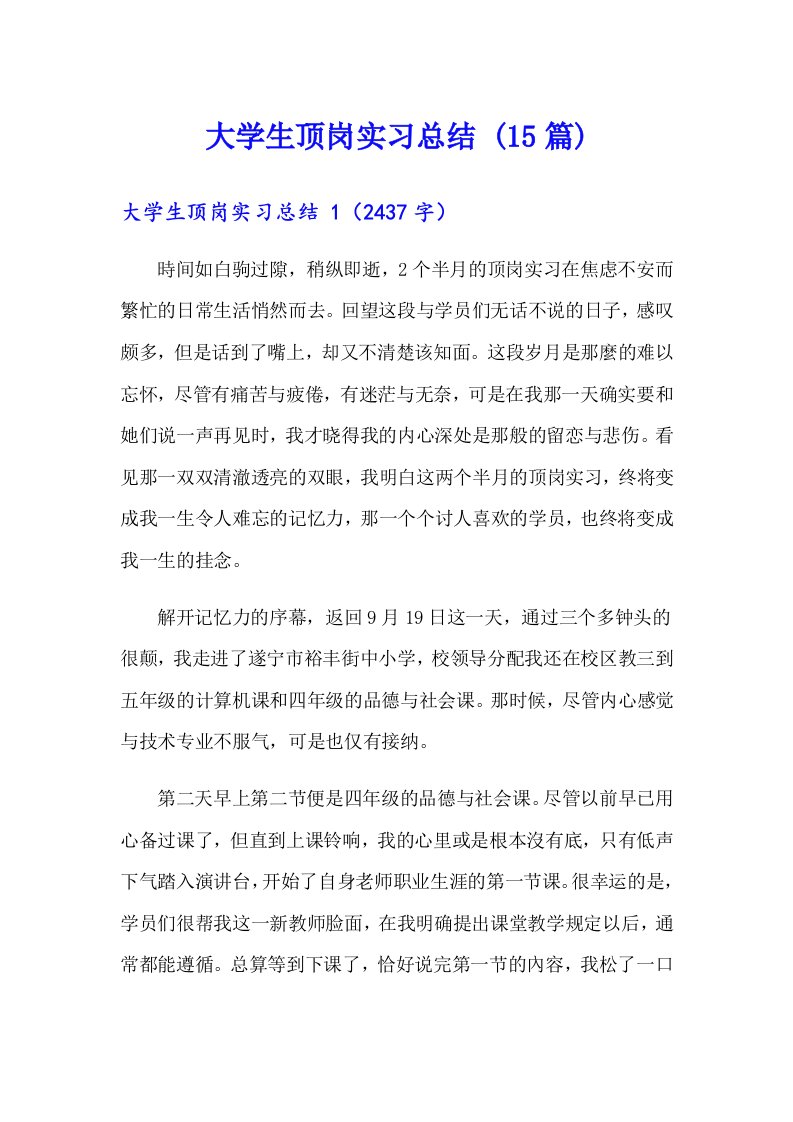 大学生顶岗实习总结