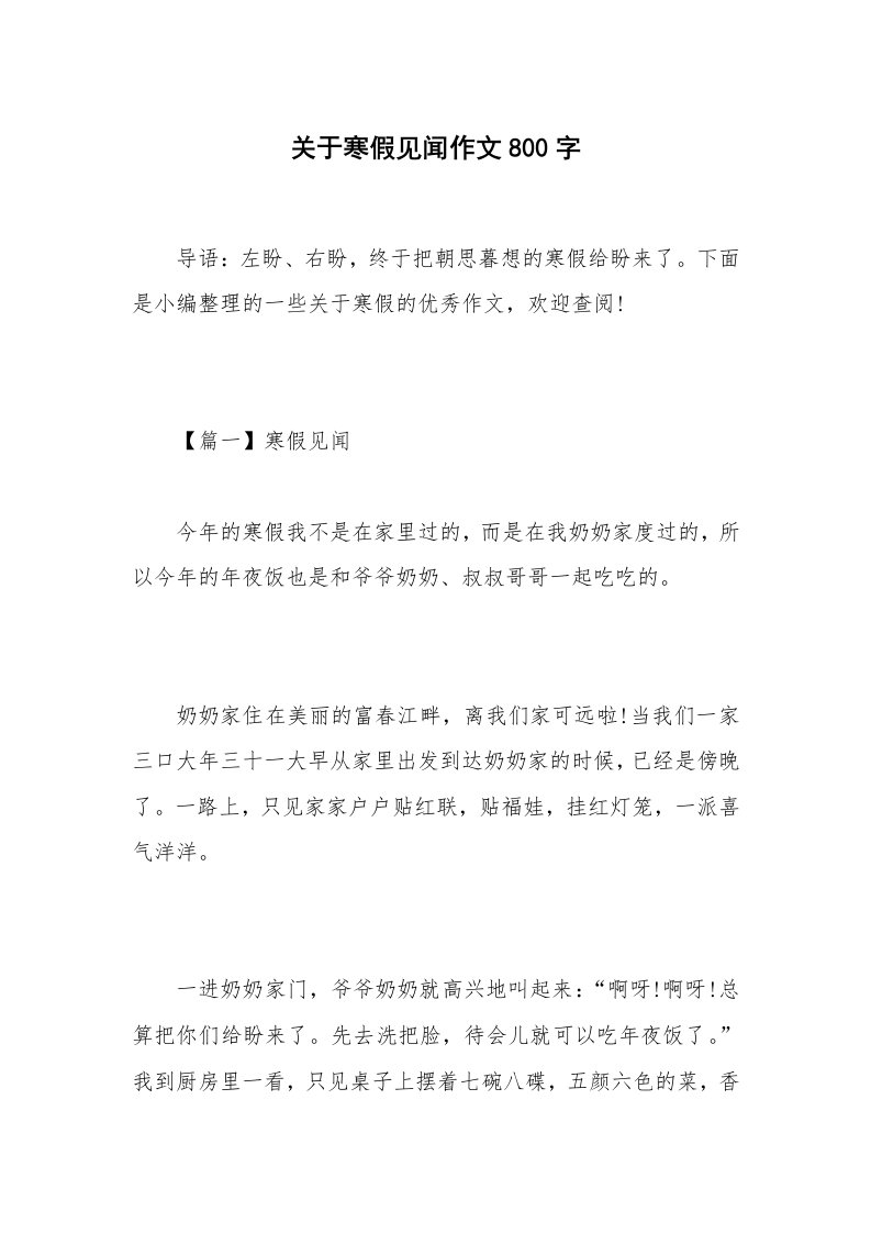 关于寒假见闻作文800字