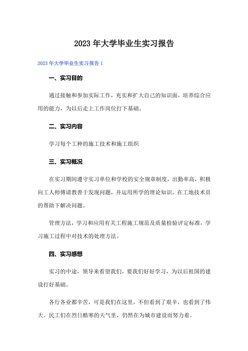 大学毕业生实习报告（可编辑）