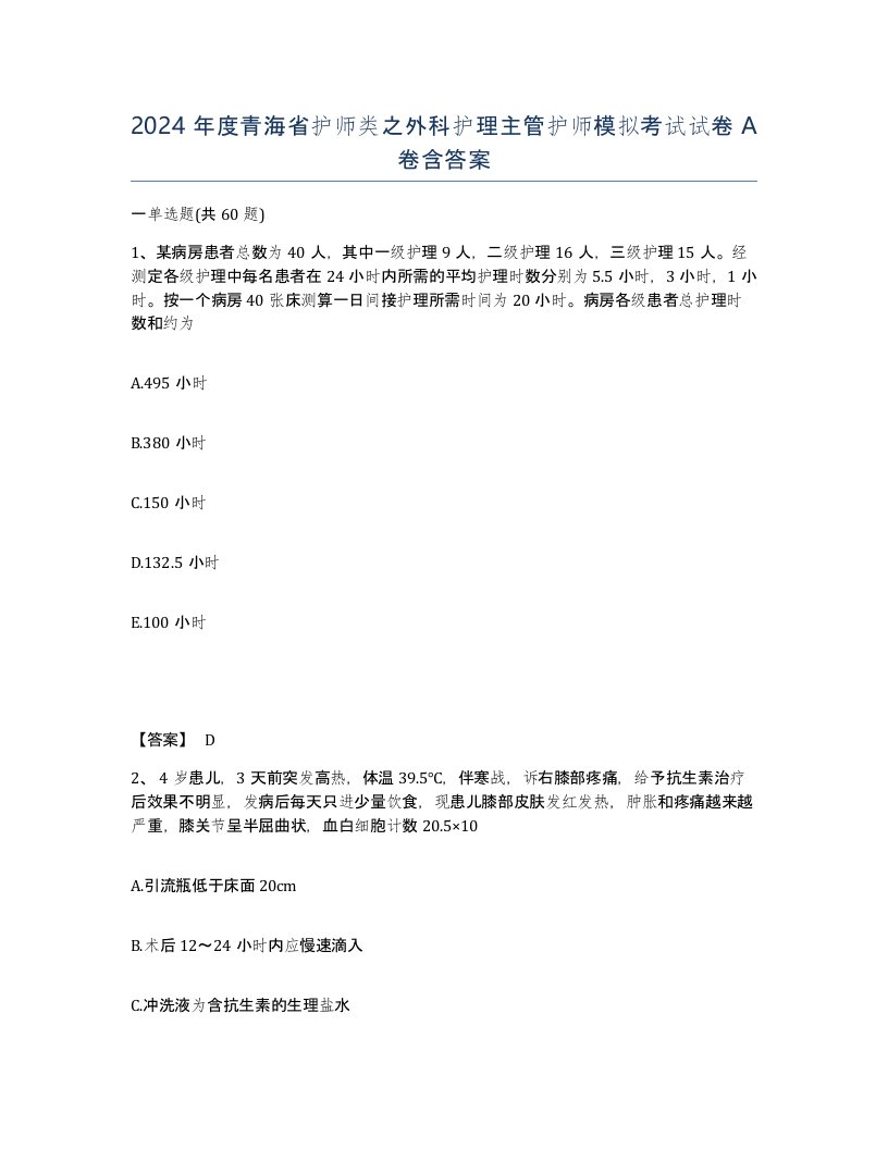 2024年度青海省护师类之外科护理主管护师模拟考试试卷A卷含答案