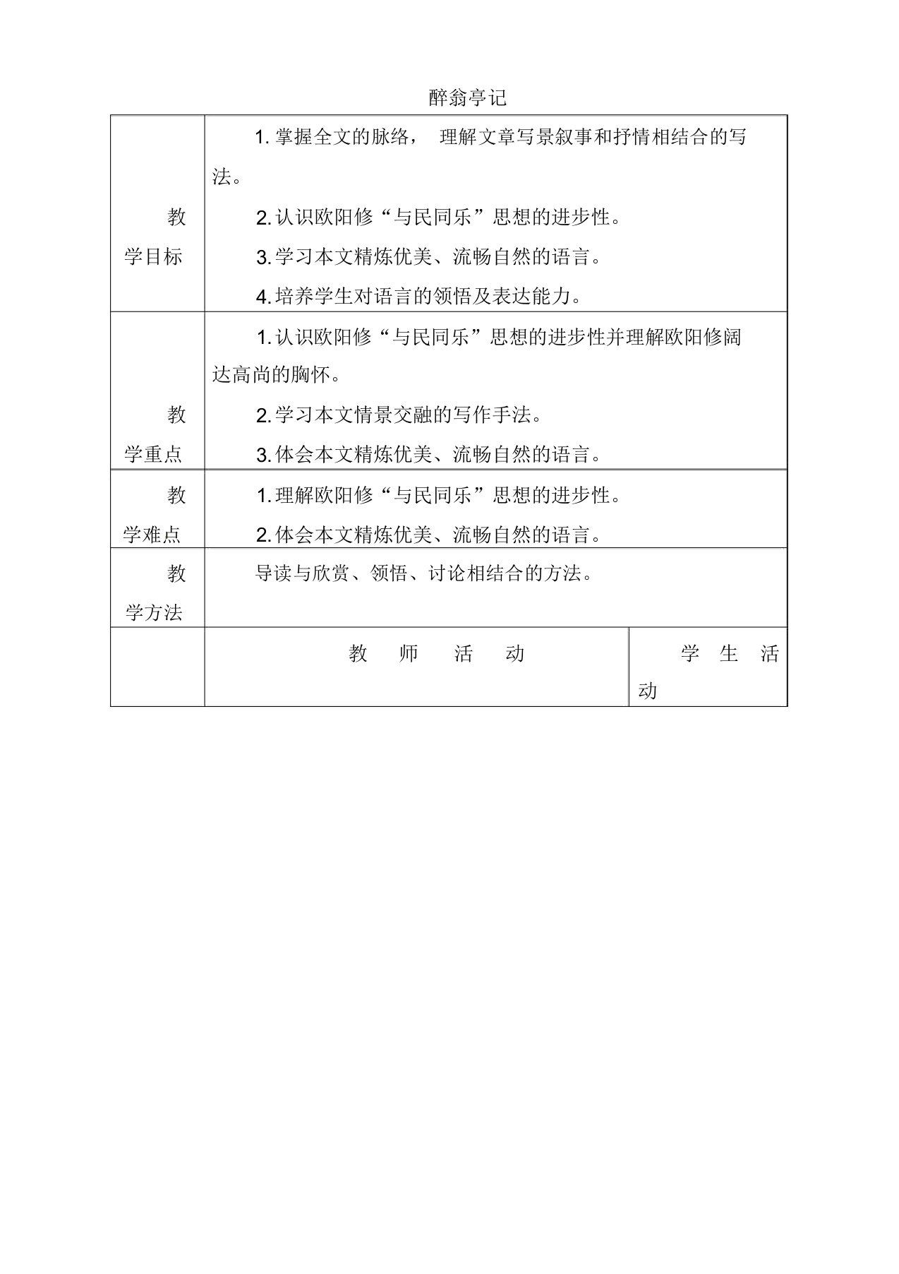 人教版初中语文八年级下册《28醉翁亭记》word教案