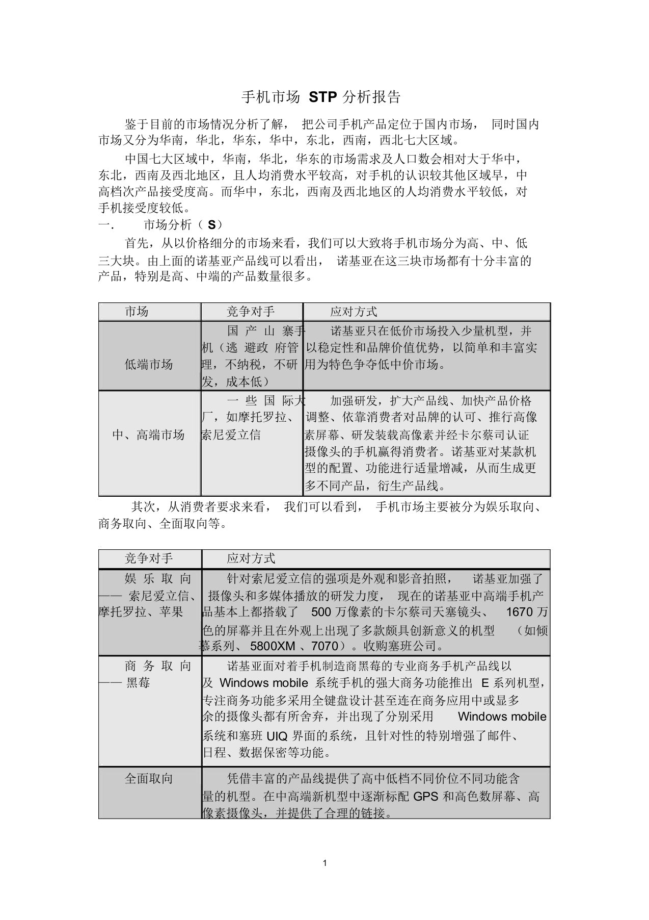 手机市场STP分析报告